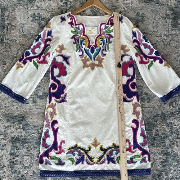 Anthropologie Maeve Olympia Dress XS Embroidered Cotton Linen Tunic Boho Resort - Picture 14 of 16